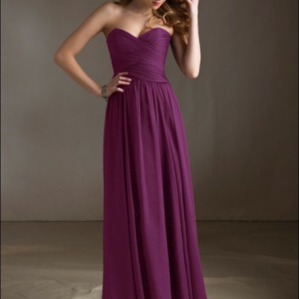 Wine colored strapless bridesmaid dress